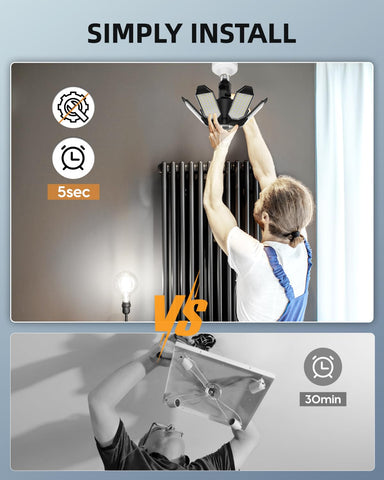 Adiding LED garage light with standard E26/E27 base for easy fit.