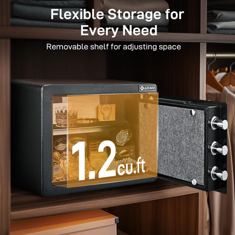 ADIMO biometric safe interior with removable shelf enabling flexible organization