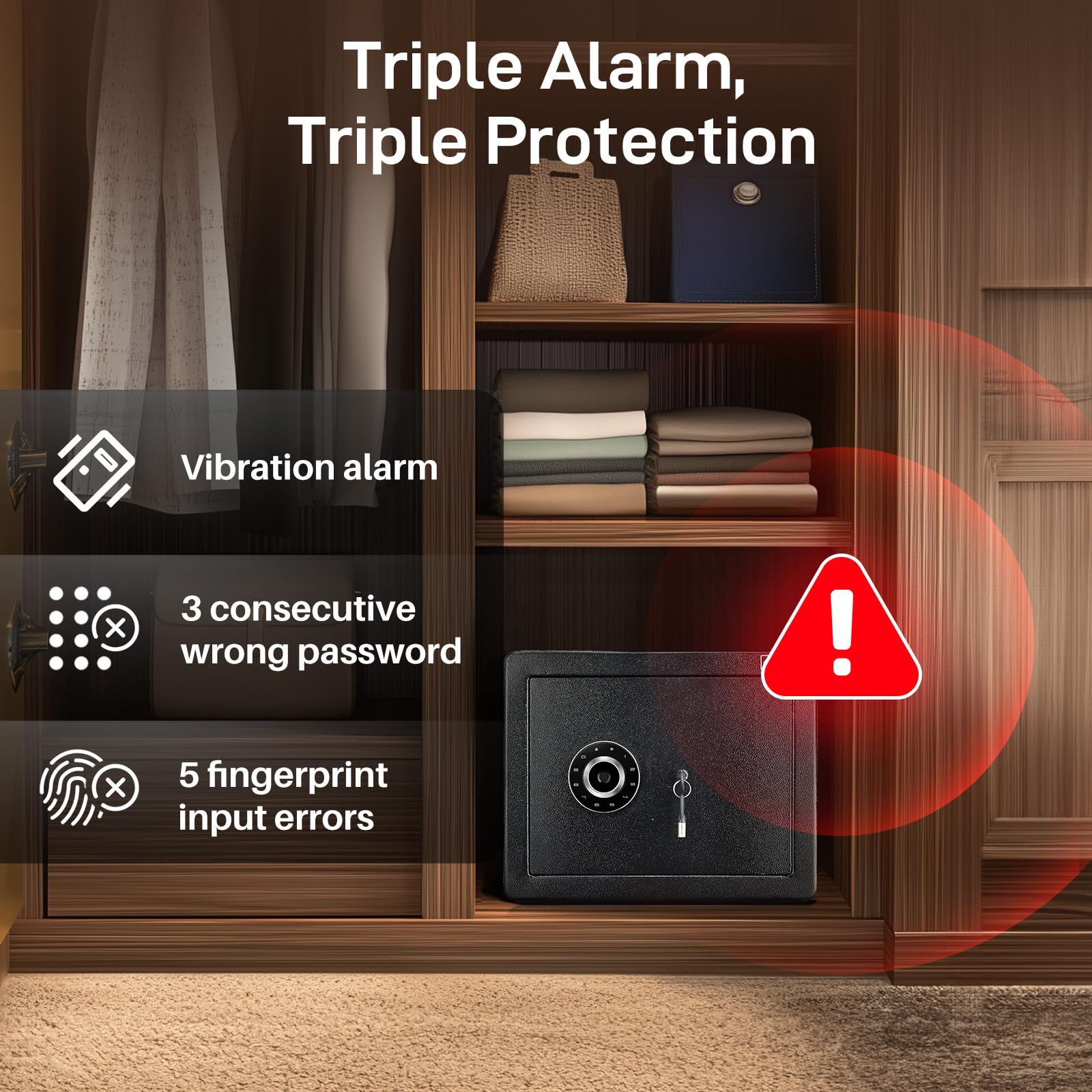 ADIMO biometric safe locking bolts on the door show reinforced security against tampering