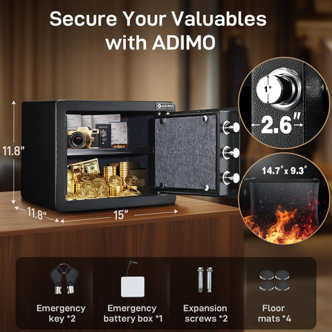 ADIMO biometric safe wall mounting holes for secure installation and stability