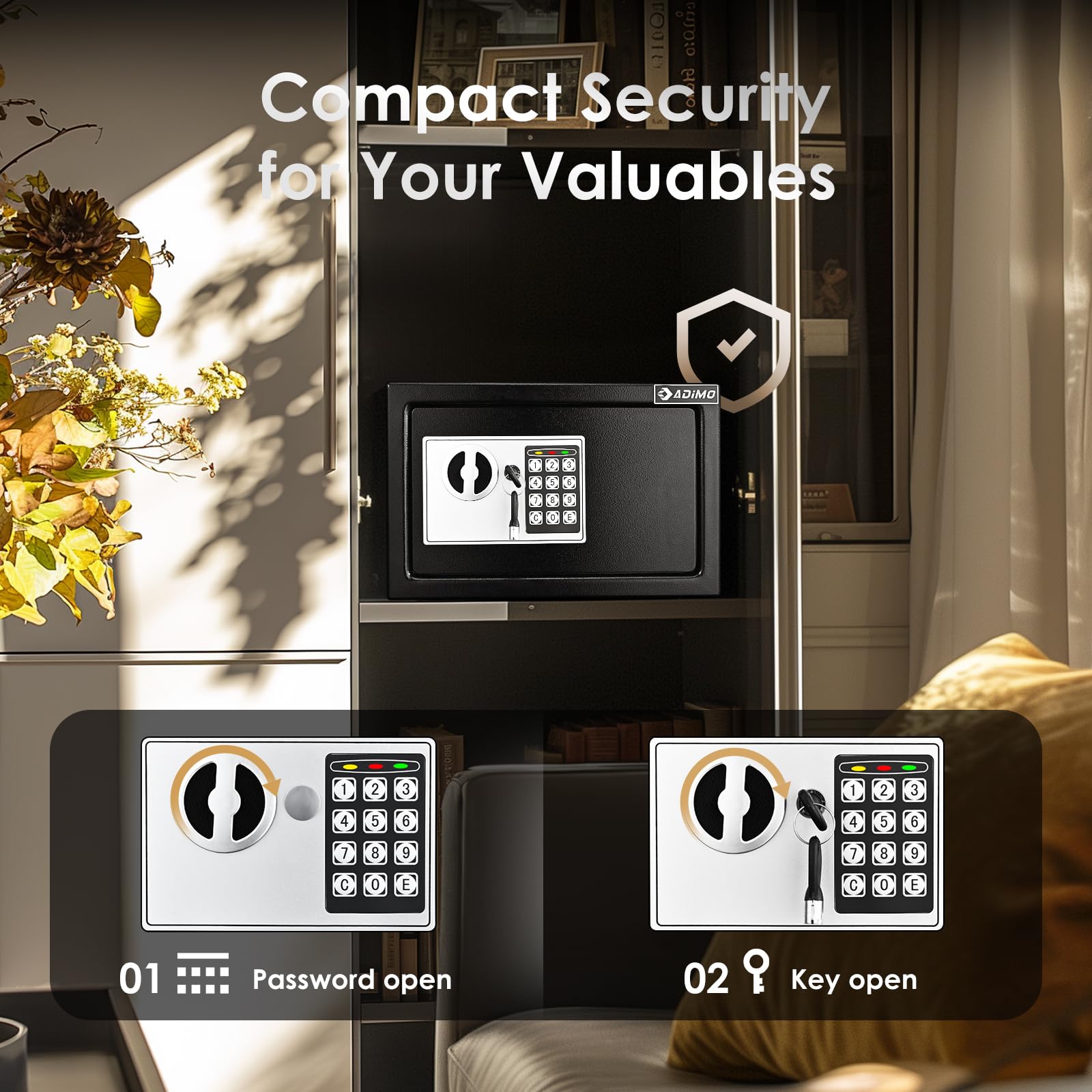 ADIMO safe with digital passcode plus turning knob for flexible access