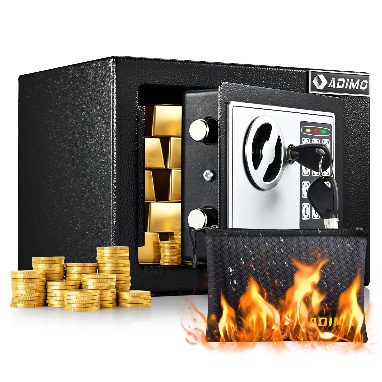 ADIMO Safe Box front view for dorm storage with compact, secure design.