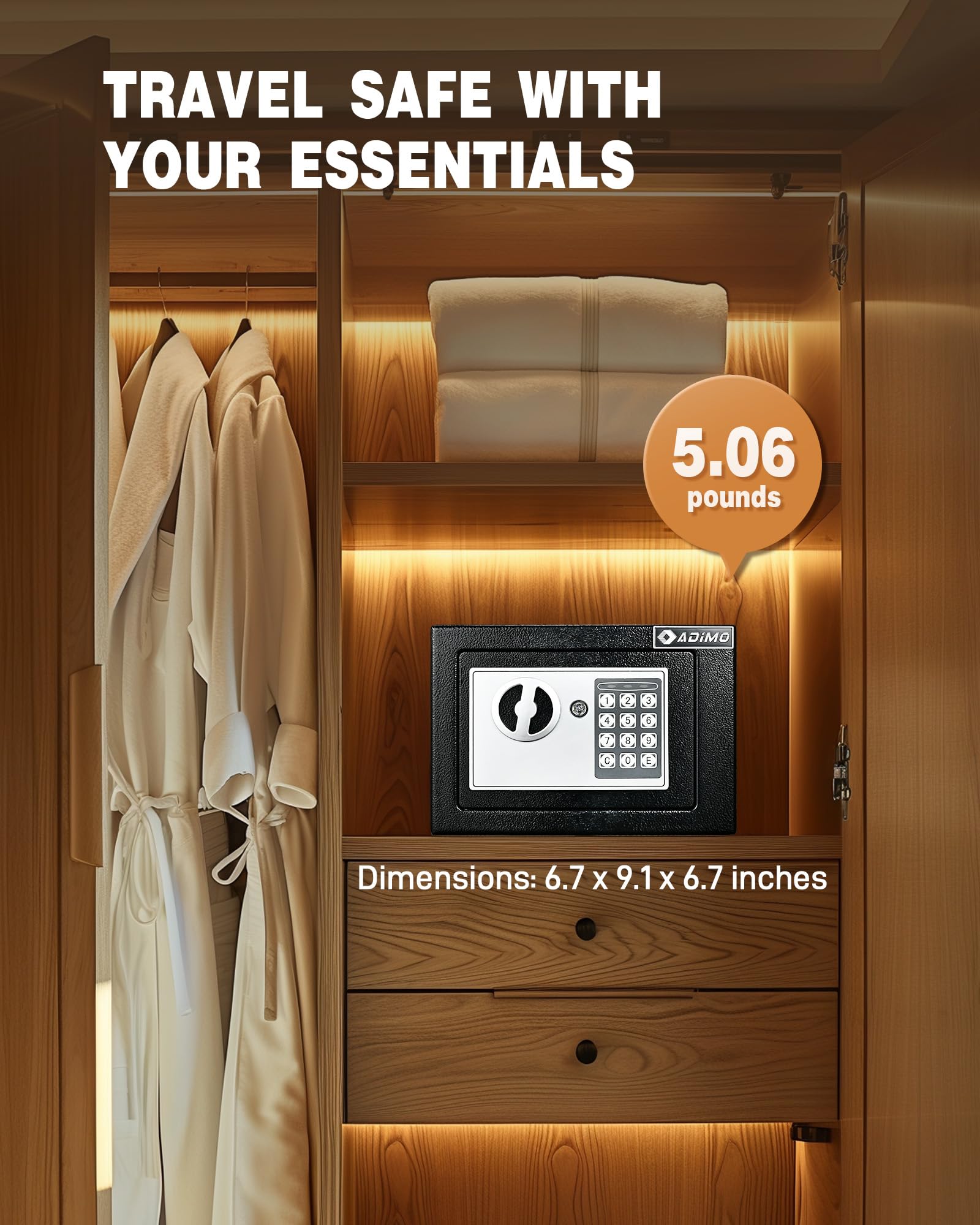 Interior view of ADIMO Safe Box highlighting usable space for small items.