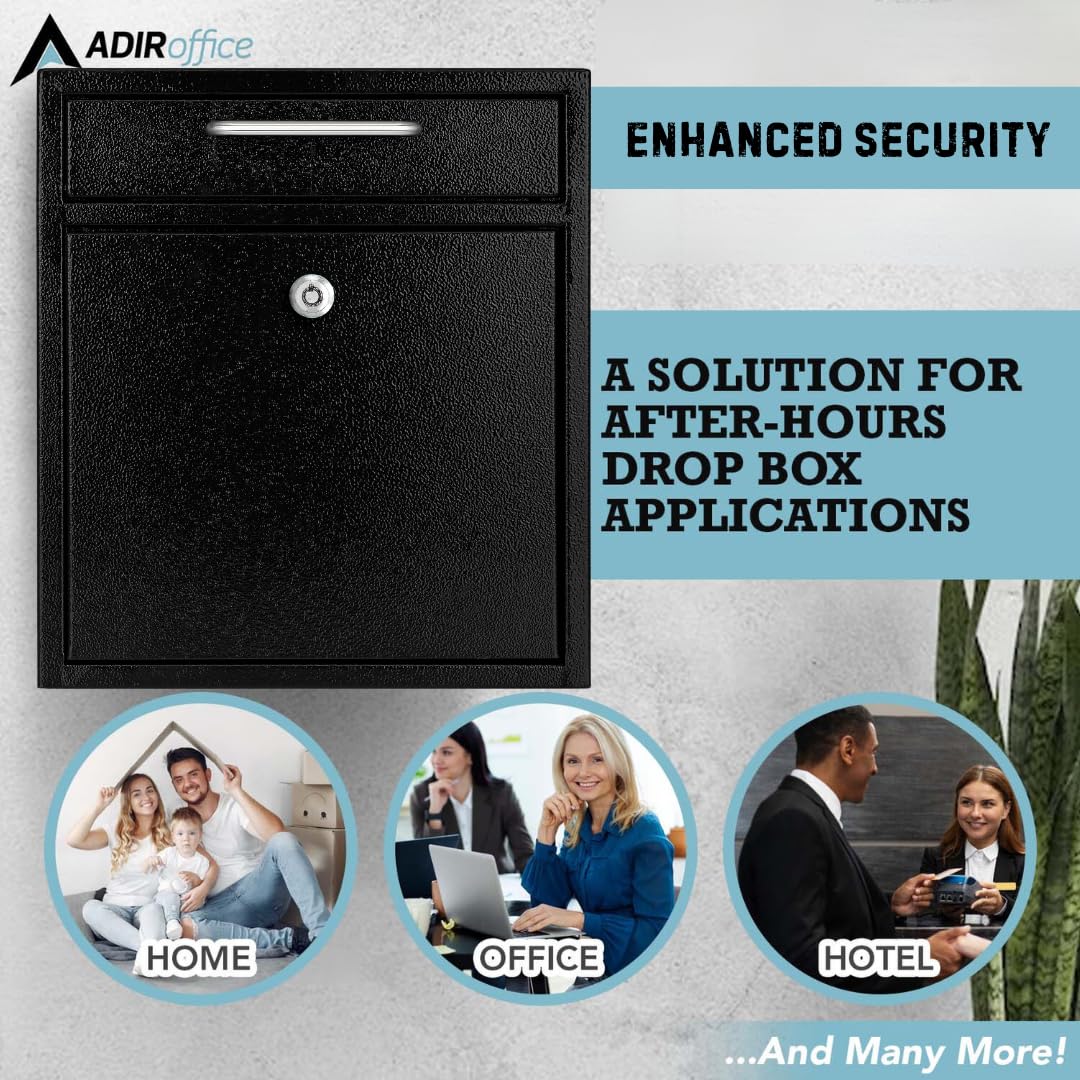 AdirOffice bin door image demonstrates wide opening for larger items like keys and checks.