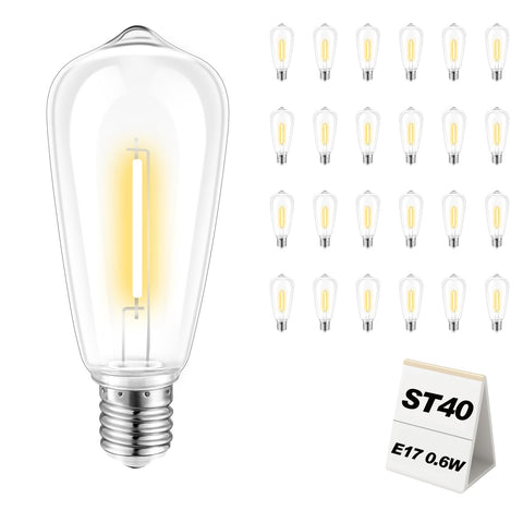 Adirxon 25-pack ST40 LED bulbs for outdoor use delivering a warm 2700K canopy.