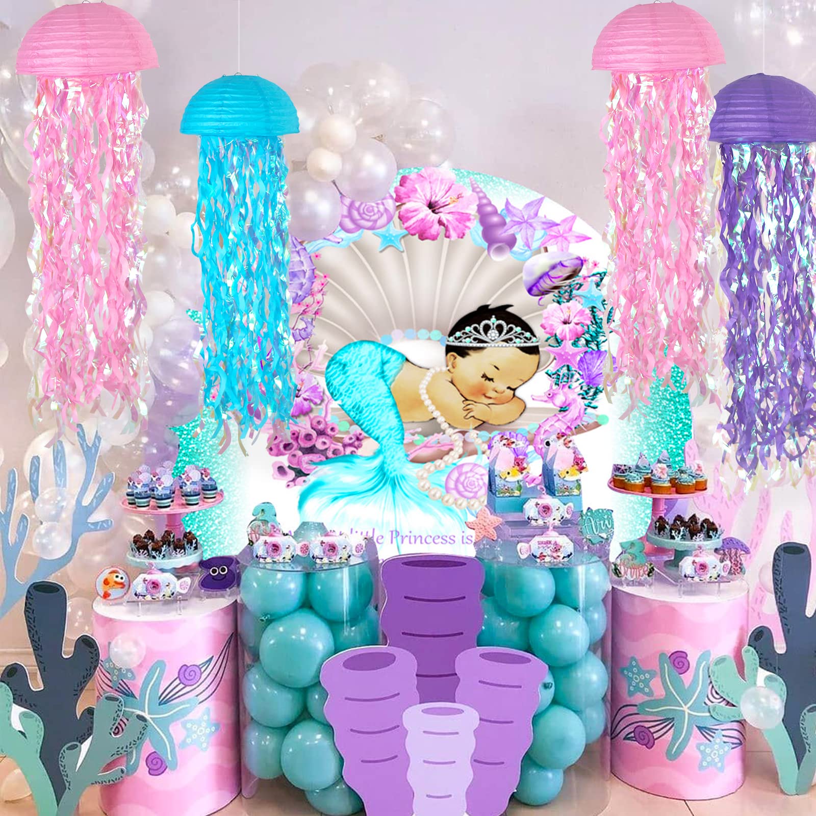 ADLKGG jellyfish lantern blue detail adds ocean vibes to party setup