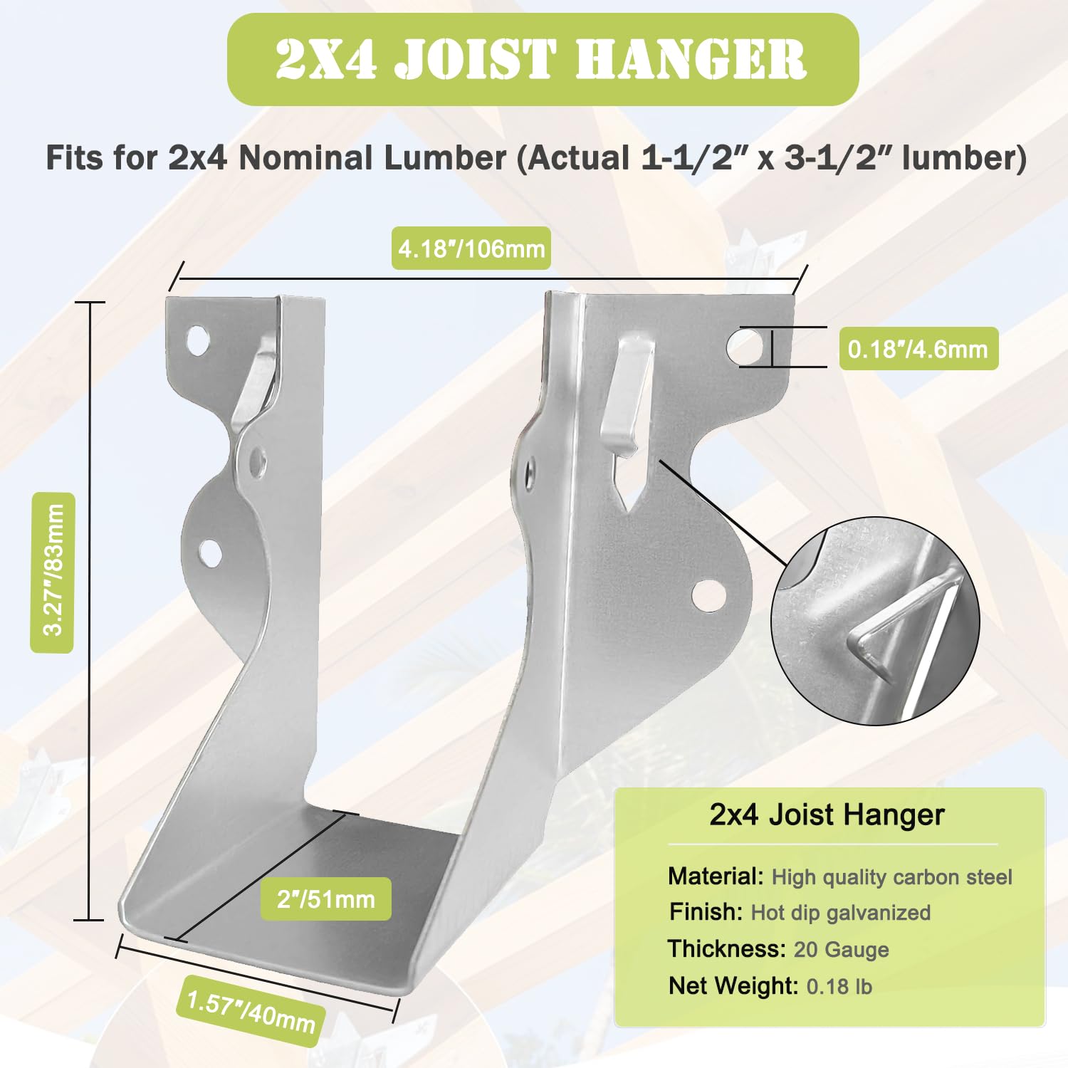 ADLMPW 18ga galvanized joist hanger 2x4 delivers durable timber-to-header connections.