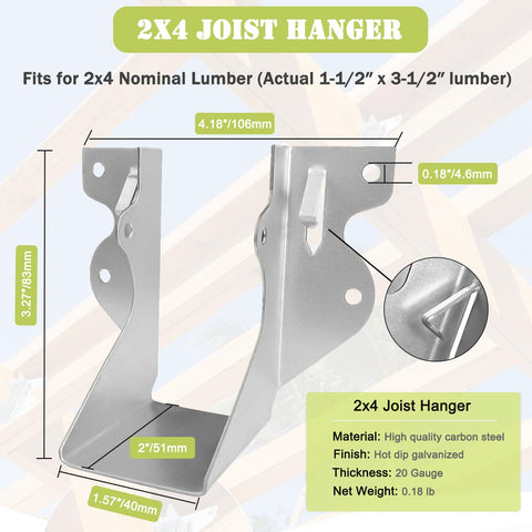 ADLMPW 18ga galvanized joist hanger 2x4 delivers durable timber-to-header connections.
