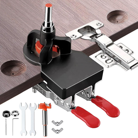 Adoles 35mm concealed hinge jig front view for precise cabinet installation