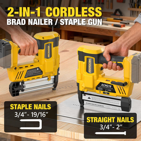 ADOTOCAM 2-in-1 nailer and stapler offers nails and staples versatility for woodworking.