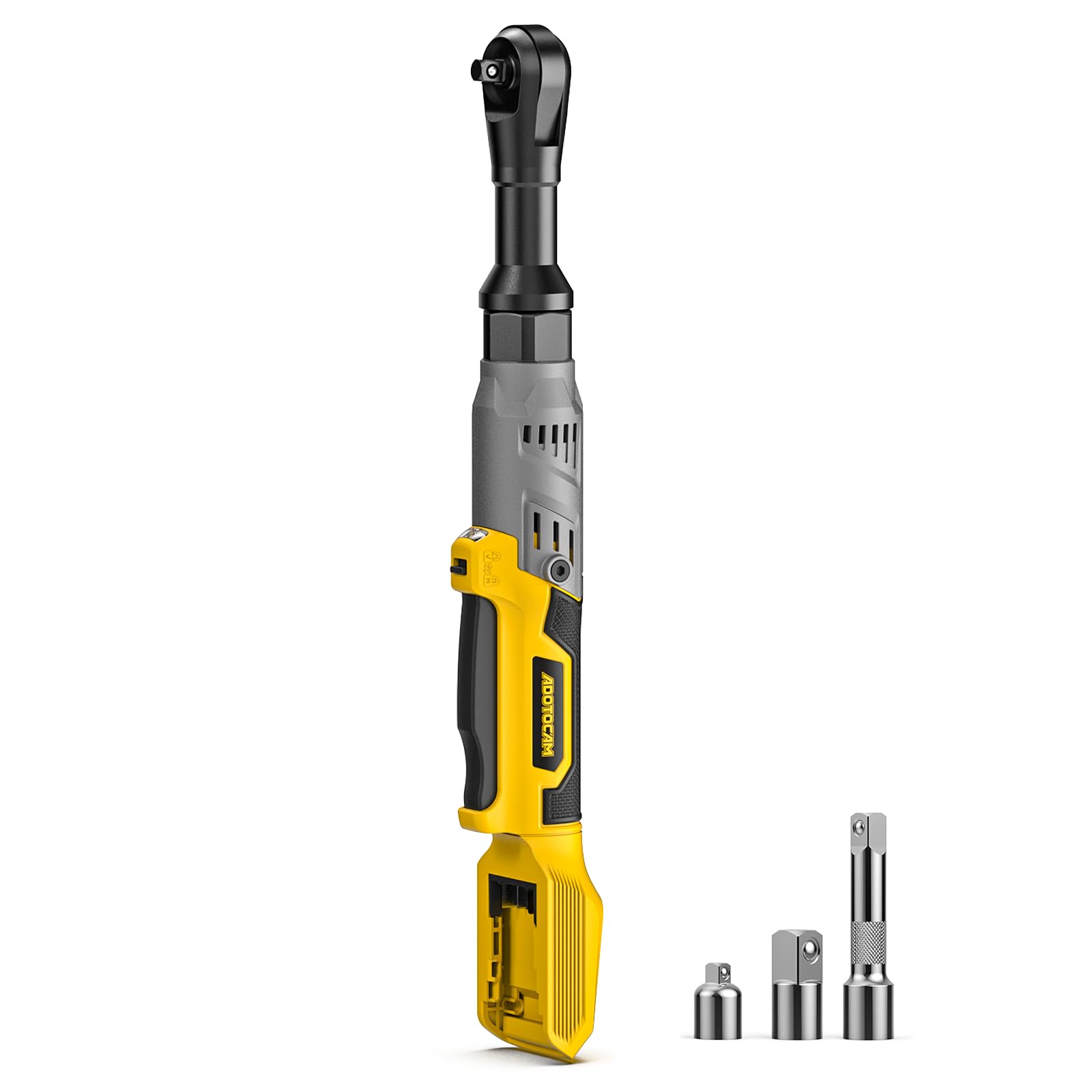 ADOTOCAM 3/8-inch cordless ratchet wrench with DeWalt 20V compatibility for flexible power options.
