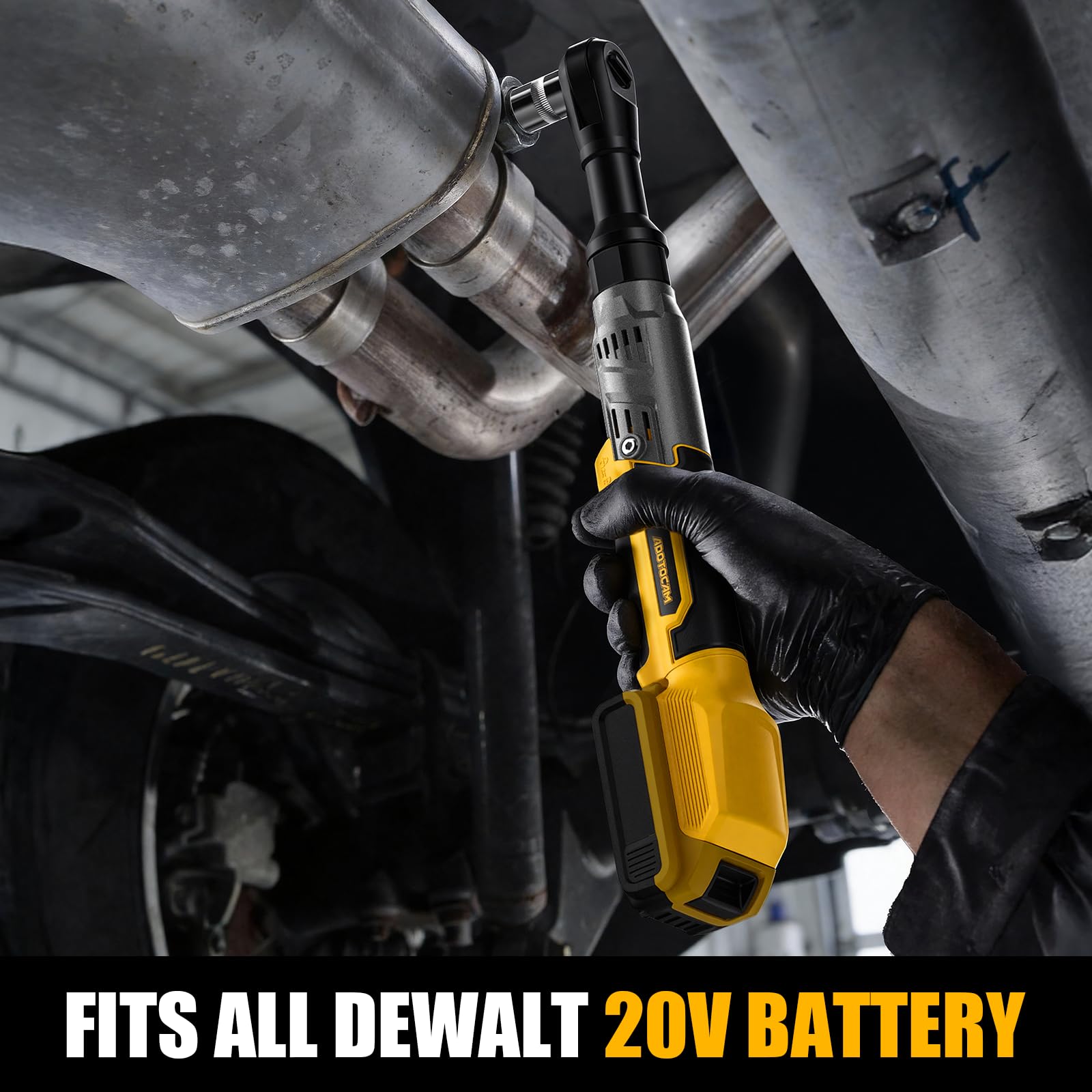 ADOTOCAM brushless motor cordless ratchet delivers up to 75 ft-lbs torque for efficient fastening.