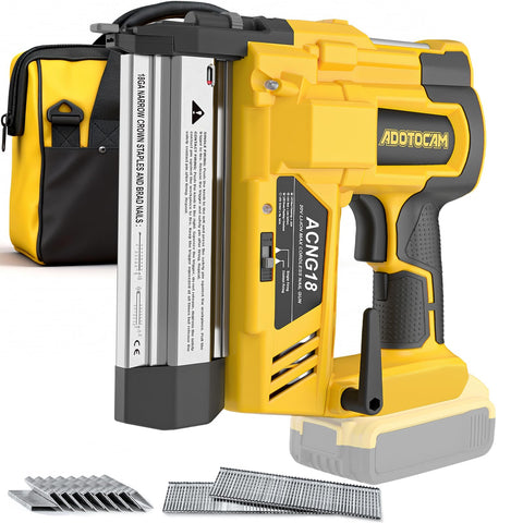 ADOTOCAM cordless 2in brad nailer with DeWalt compatibility for versatile power options.