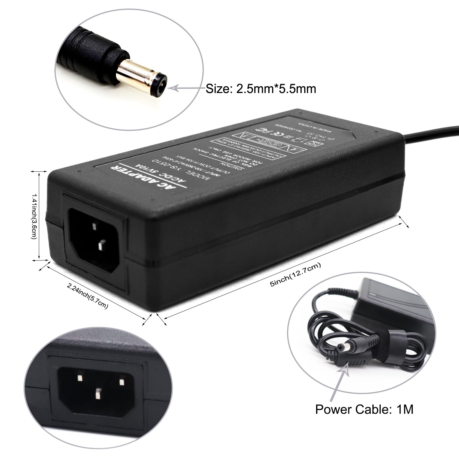 ADRESUNO 5V 10A power supply ac power cord for easy setup