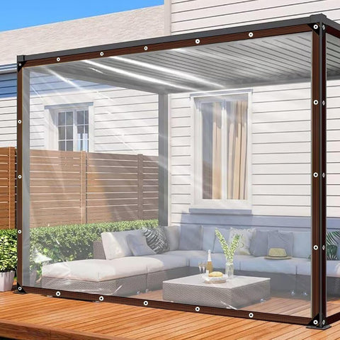 ADRUEKMV Clear Tarp 8x10ft with reinforced grommets for secure outdoor use.