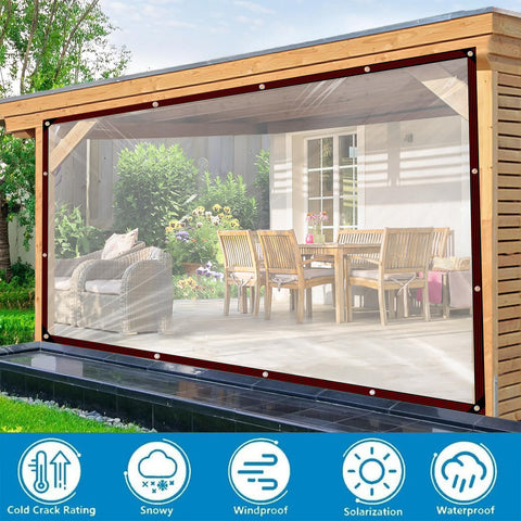 ADRUEKMV Transparent Vinyl Tarp highlights light transmission for greenhouse or patio.