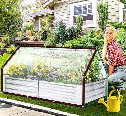 ADRUEKMV Heavy-duty clear tarp used for greenhouse walls and wind protection.