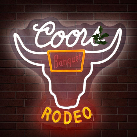 ADS JIE cow skull neon sign mounted on wall to elevate bar ambiance
