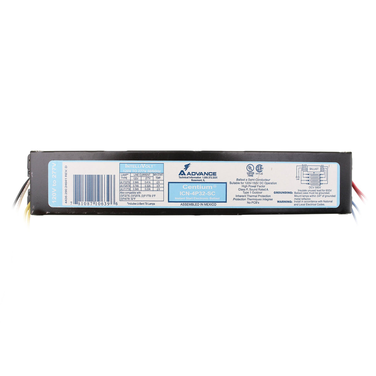Advance ICN-4P32-SC powers 4-lamp 32W T8 for reliable, energy-efficient lighting.