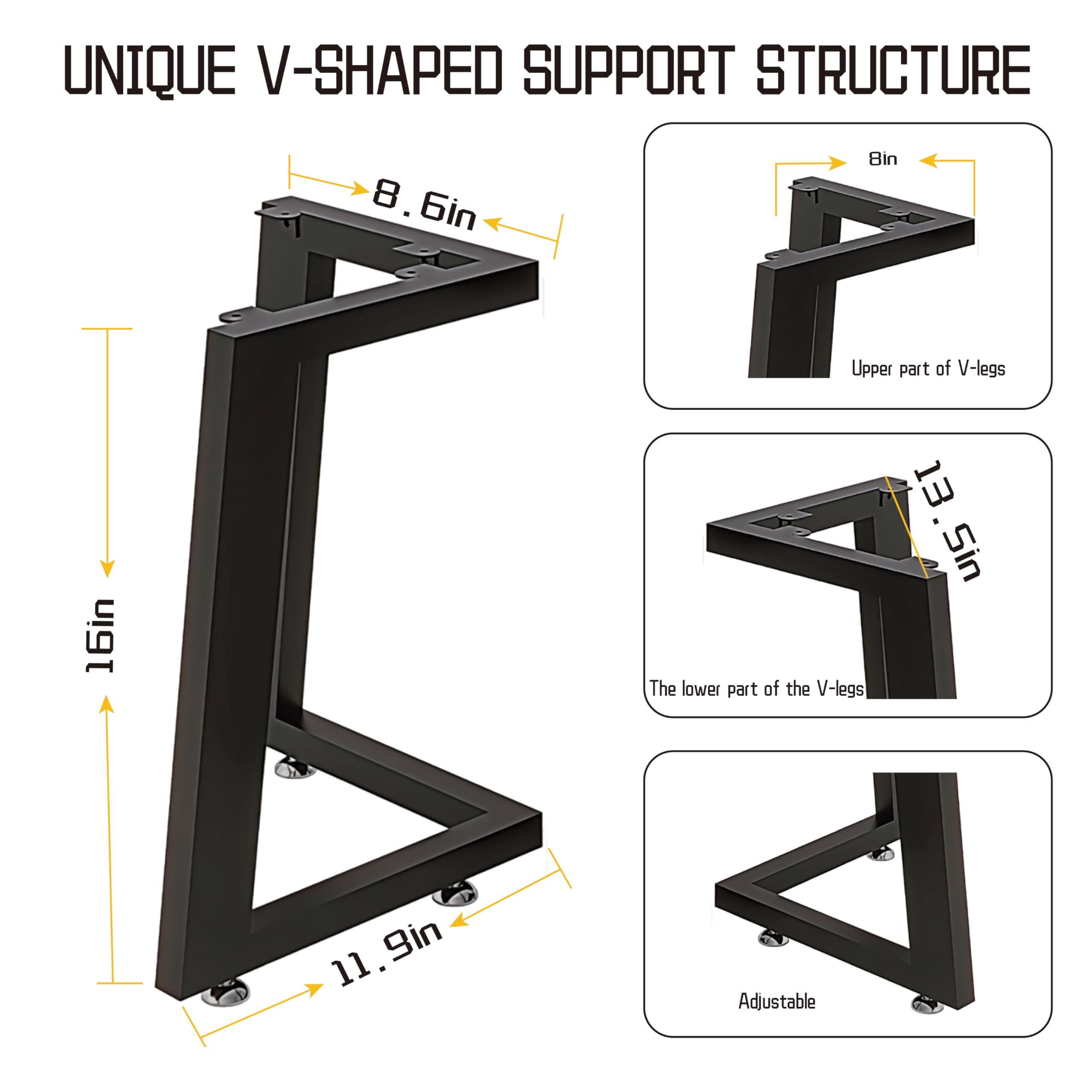 ADYLEGS adjustable leveling feet ensure balance on uneven floors.