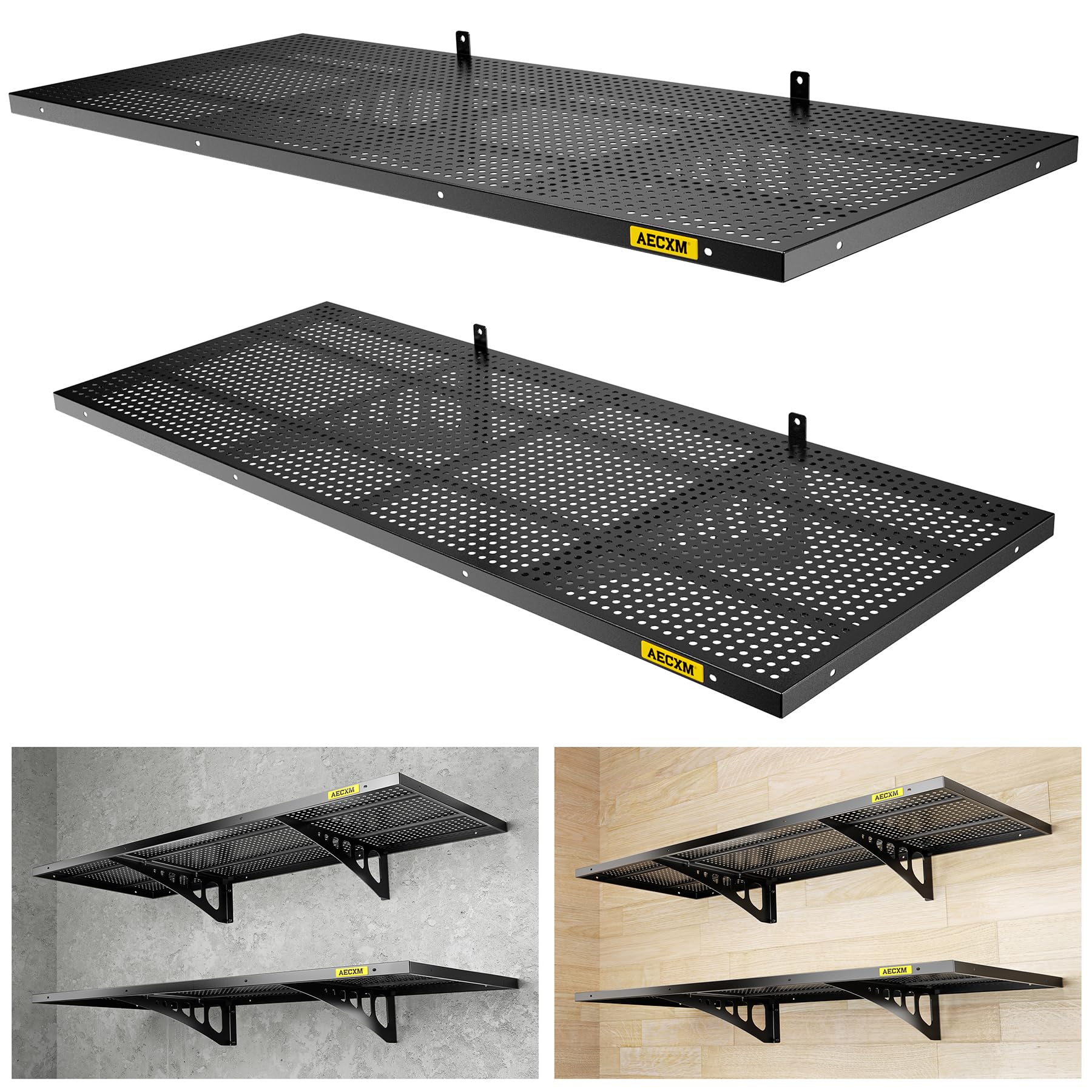 Aecxm 2-pack garage wall shelves maximize vertical storage.