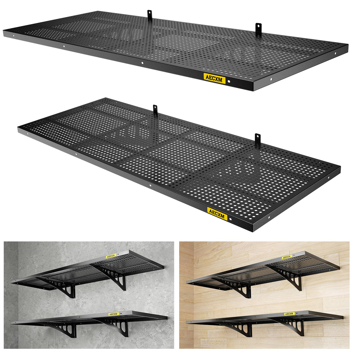 Aecxm 2-pack garage wall shelves maximize vertical storage.