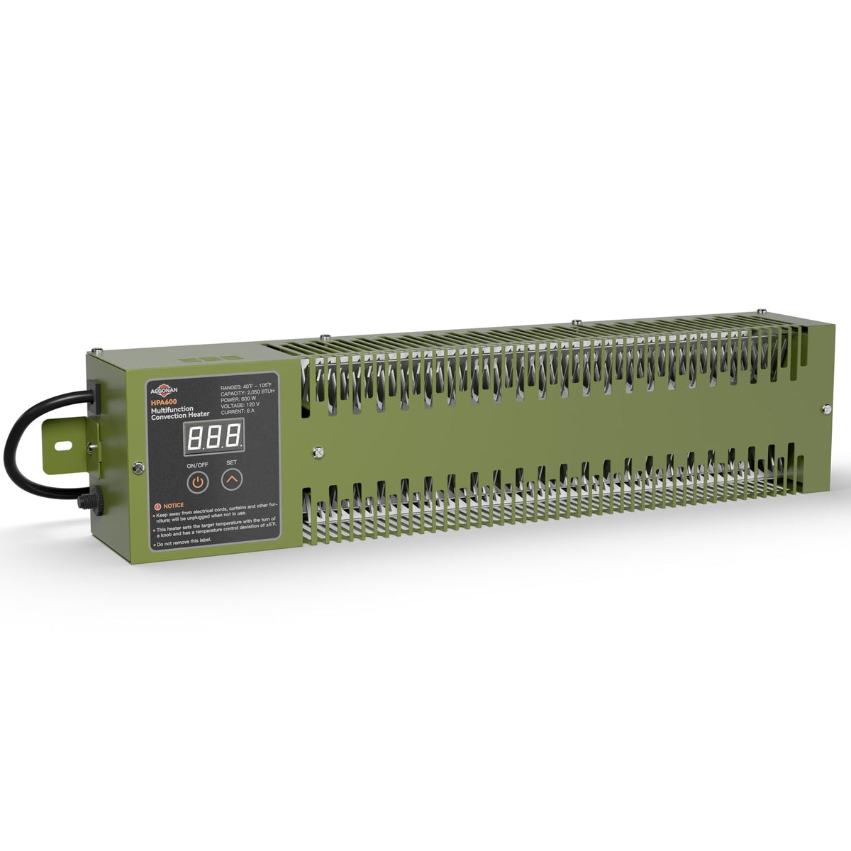 AEGONAN HPA600 front view shows a rugged heater ready for cold sites.