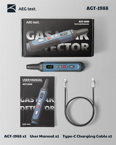 AEGTEST AGT-1988 package includes detector, USB-C cable, and manual.