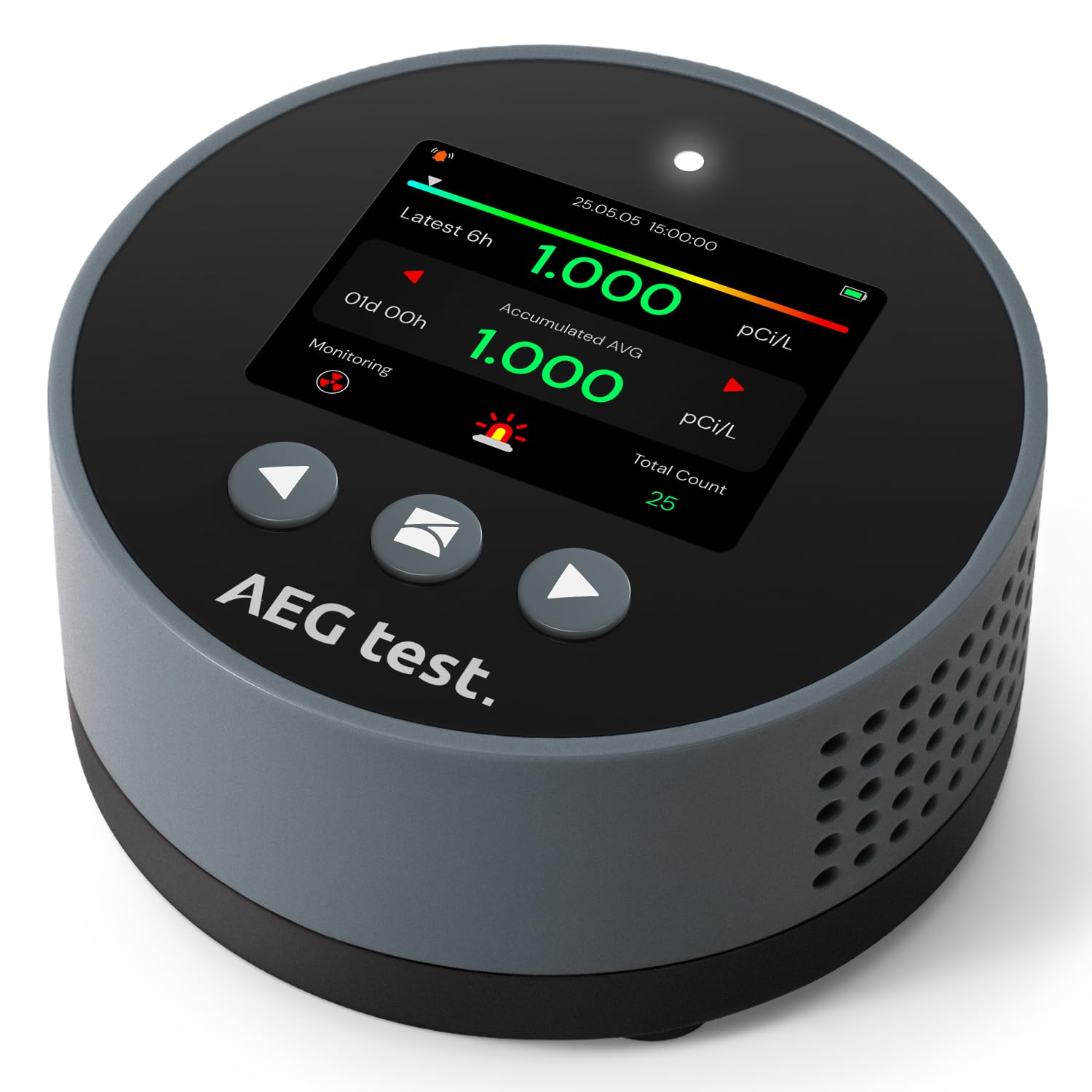 AEGTEST HOUND-1085 front view, compact home radon detector.