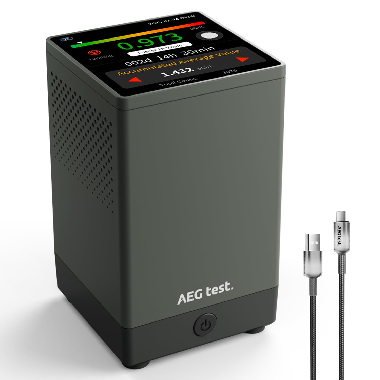 AEGTEST HOUND-2033 touchscreen display shows live radon levels