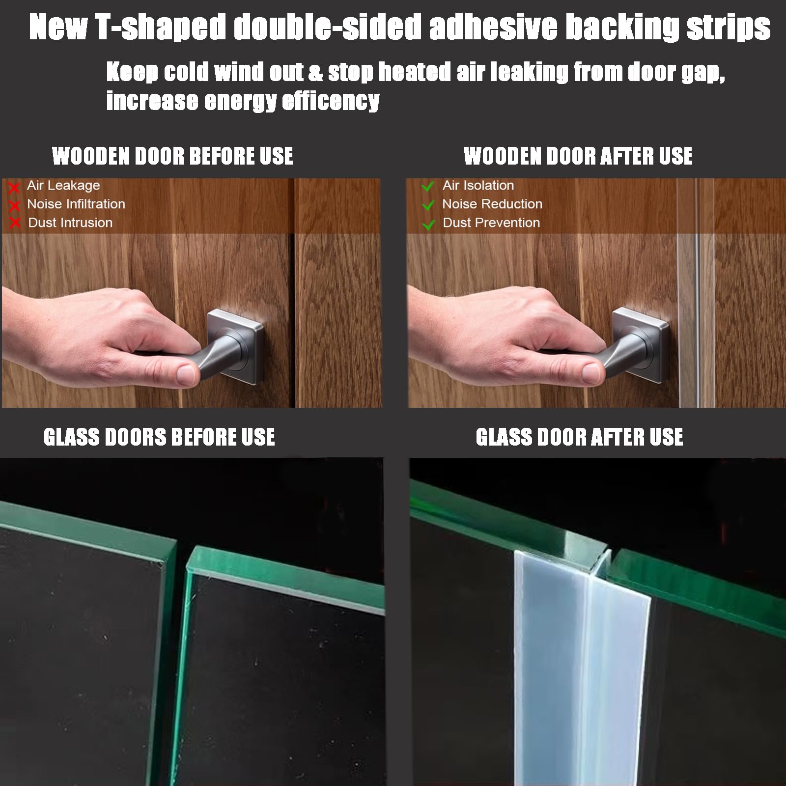 AEIOUD door-gap seal on frameless glass doors reduces drafts and dust.