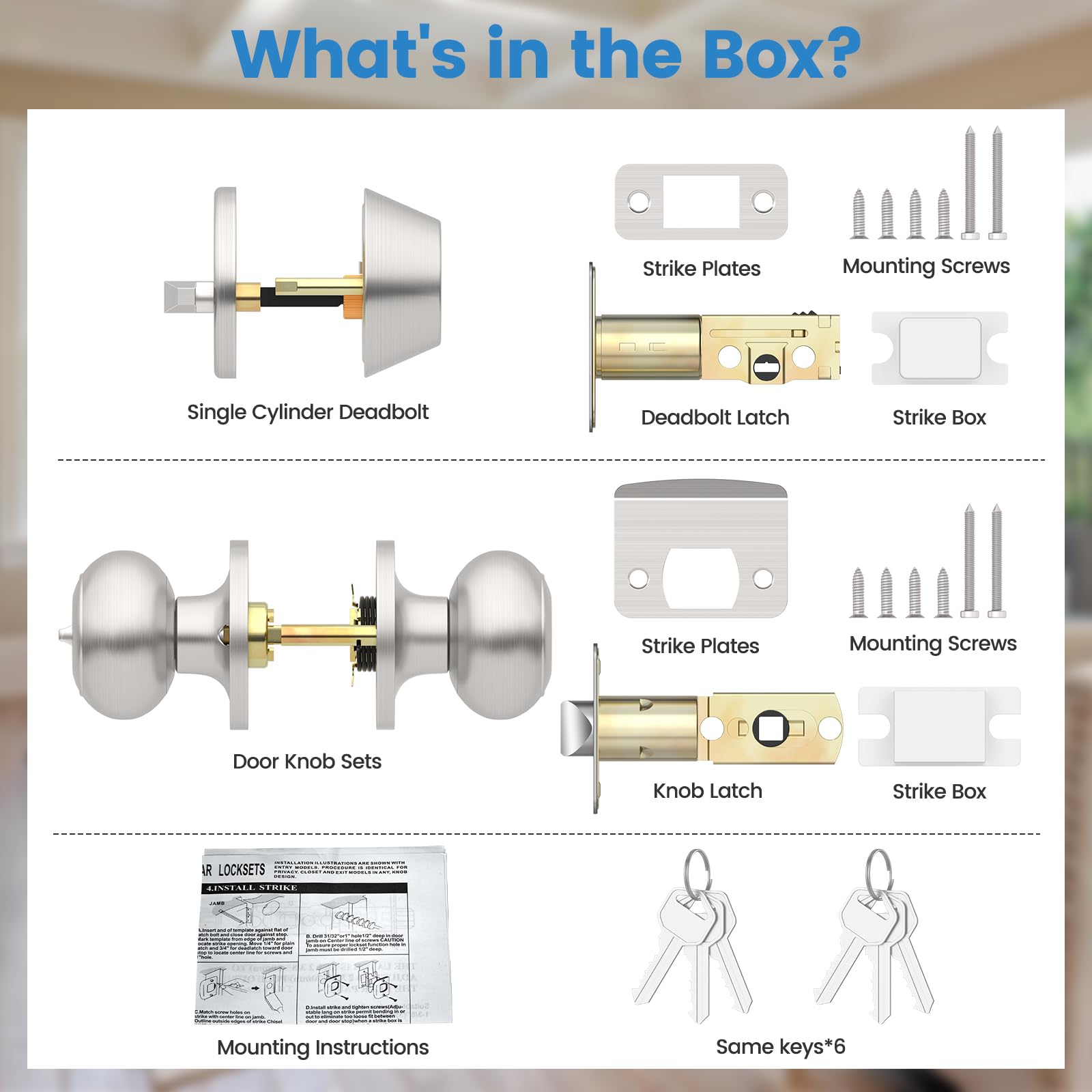 Brushed nickel AEEKEL knob handles daily exterior use