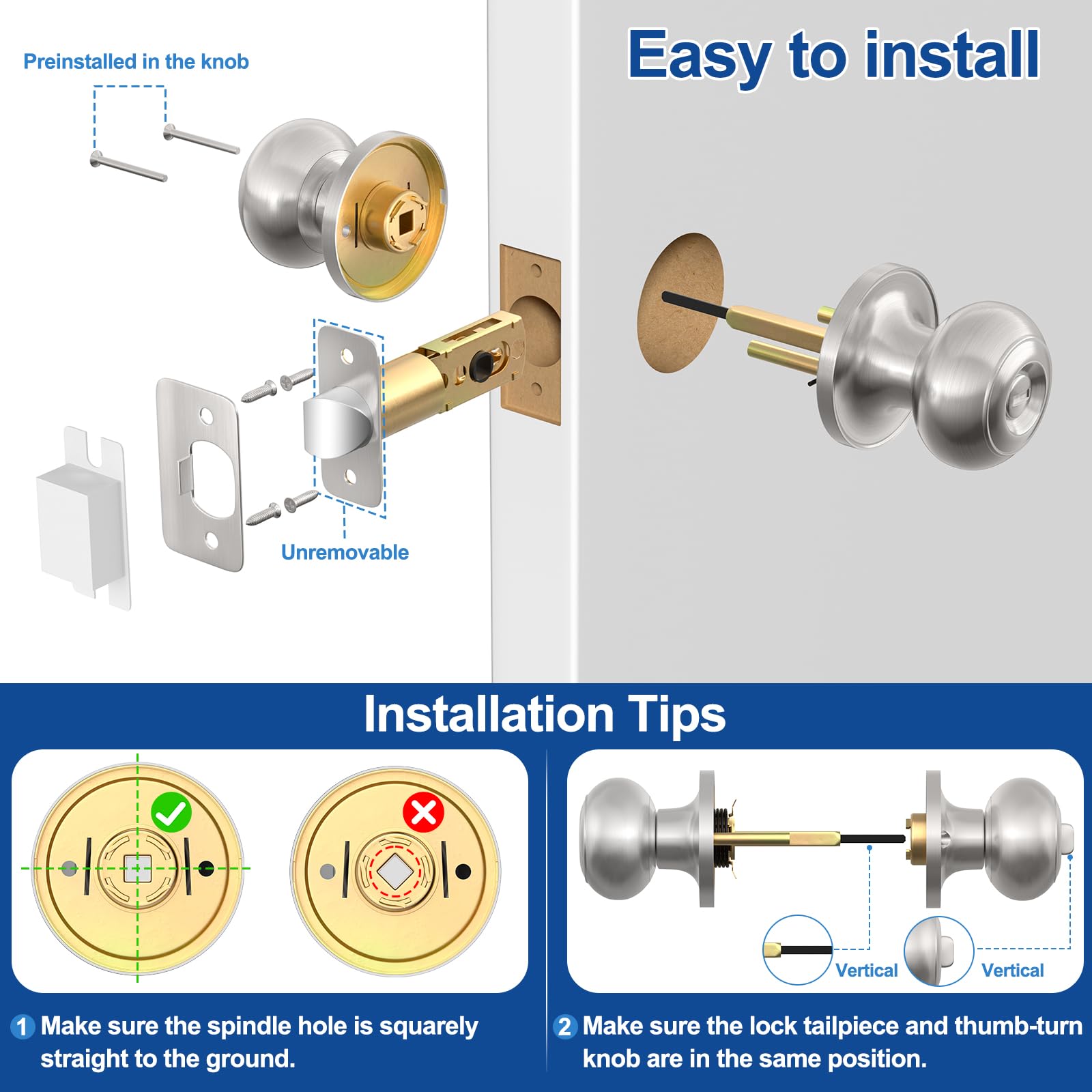 AEEKEL brushed nickel round-ball door knob design adds timeless style