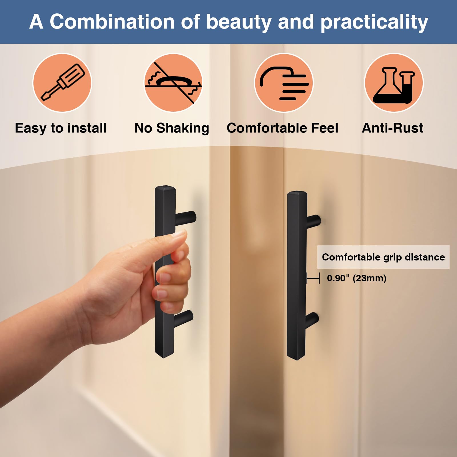 AEEKEL matte black drawer handle with easy-grip design