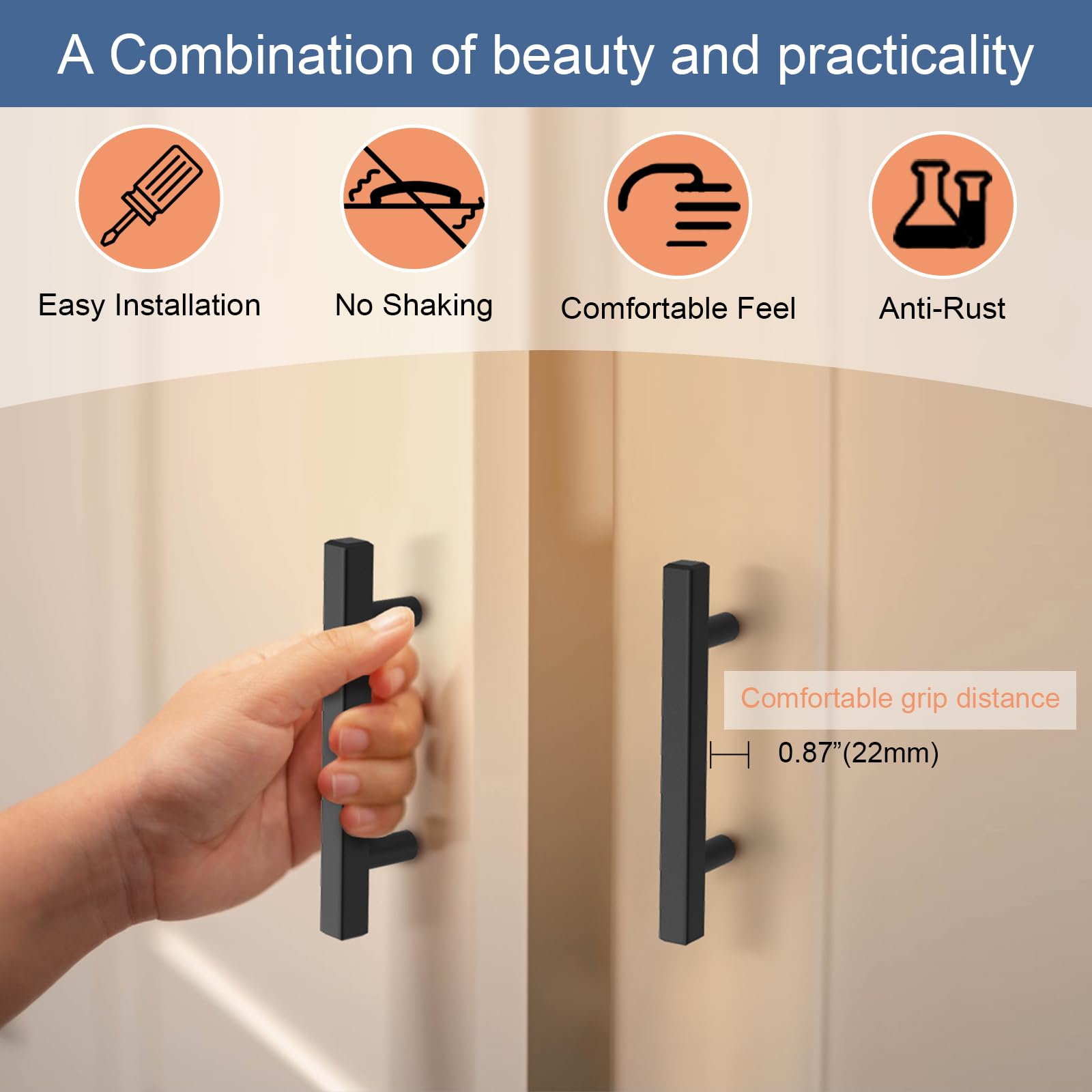 AEEKEL matte black drawer handle with smooth edges for comfortable grip