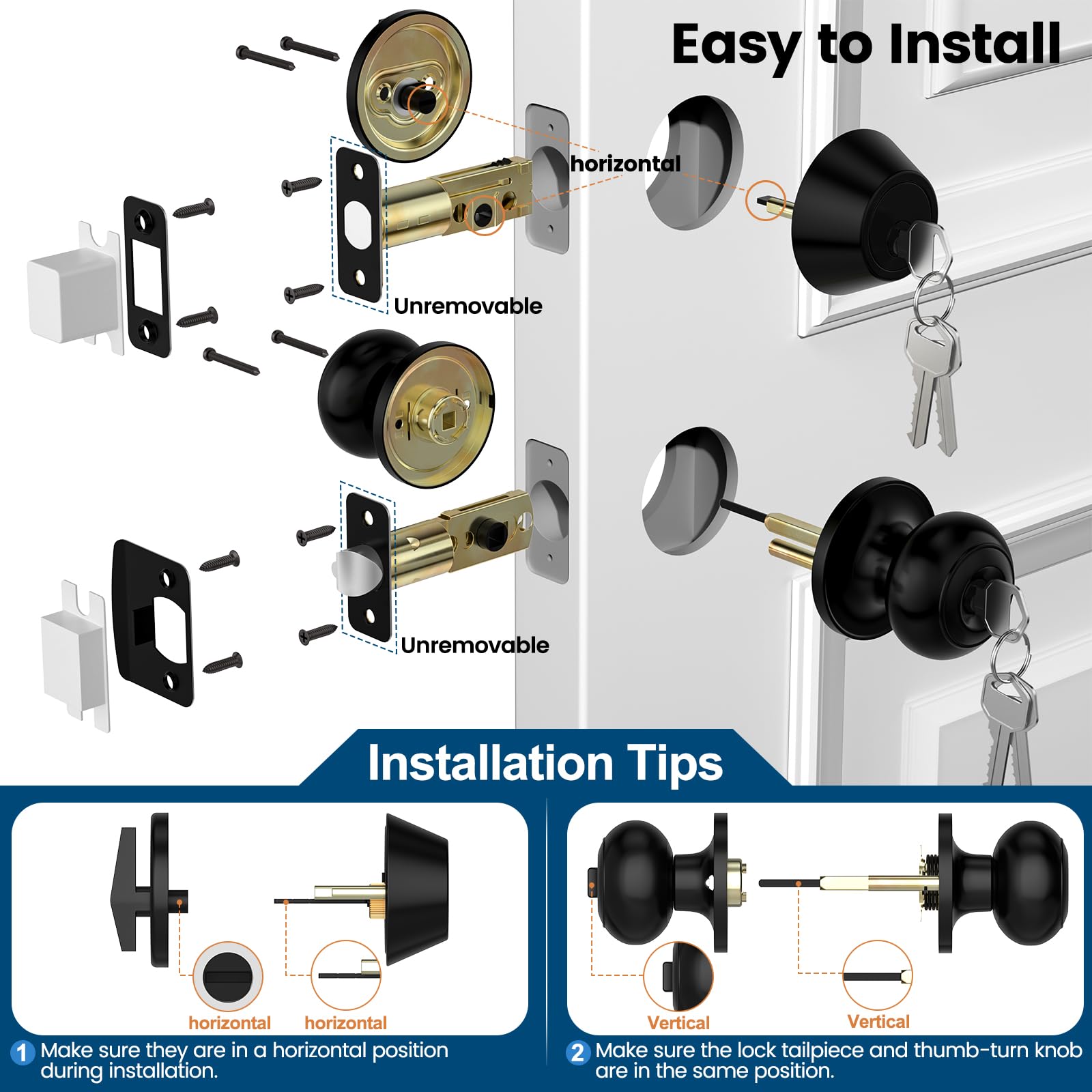 AEEKEL front door knob with reversible design for both hands