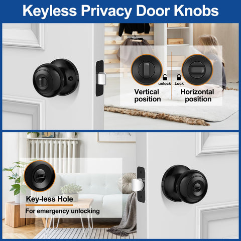 AEEKEL interior privacy button door knob for bathrooms, enabling private use.