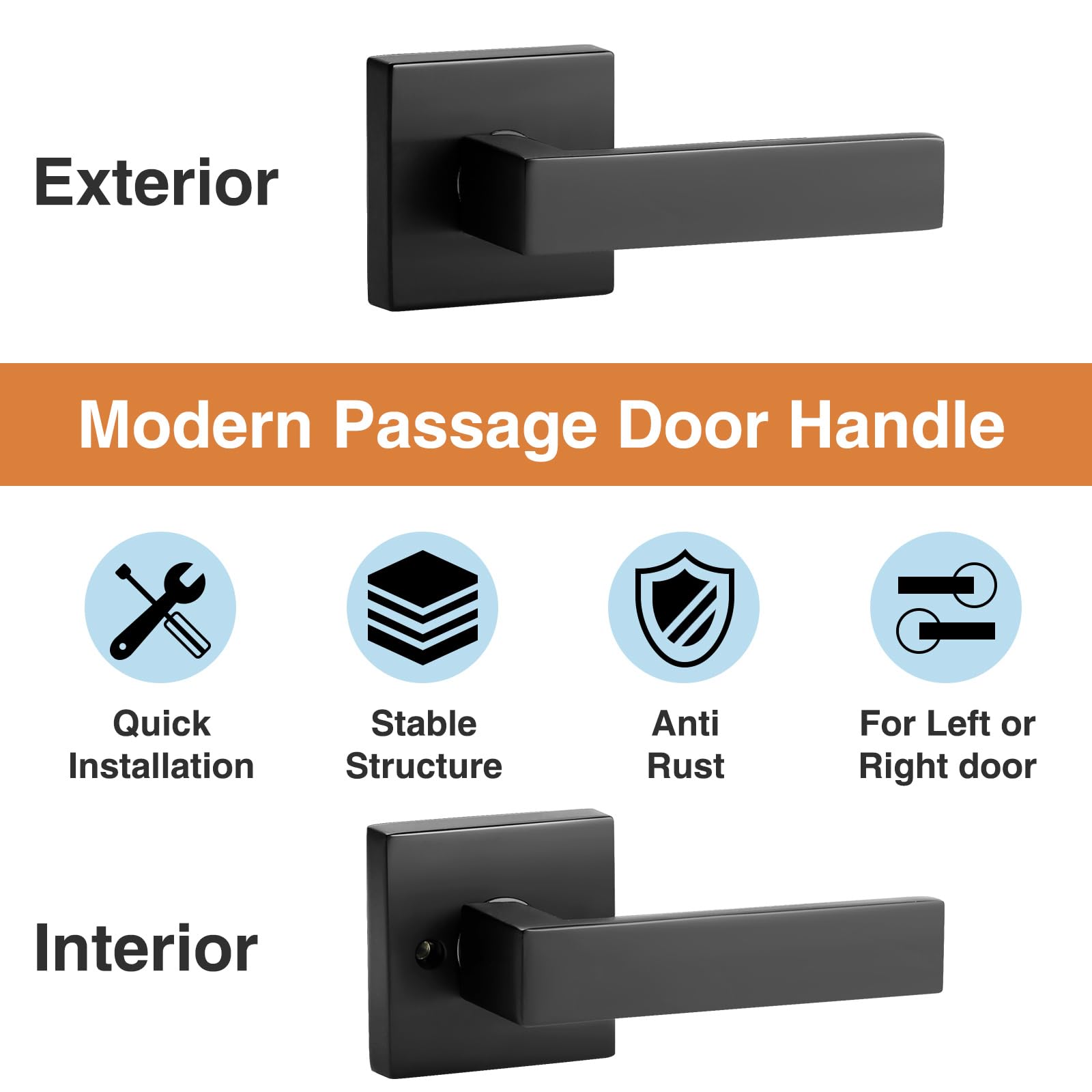 Close-up of AEEKEL matte black square lever showing durable construction