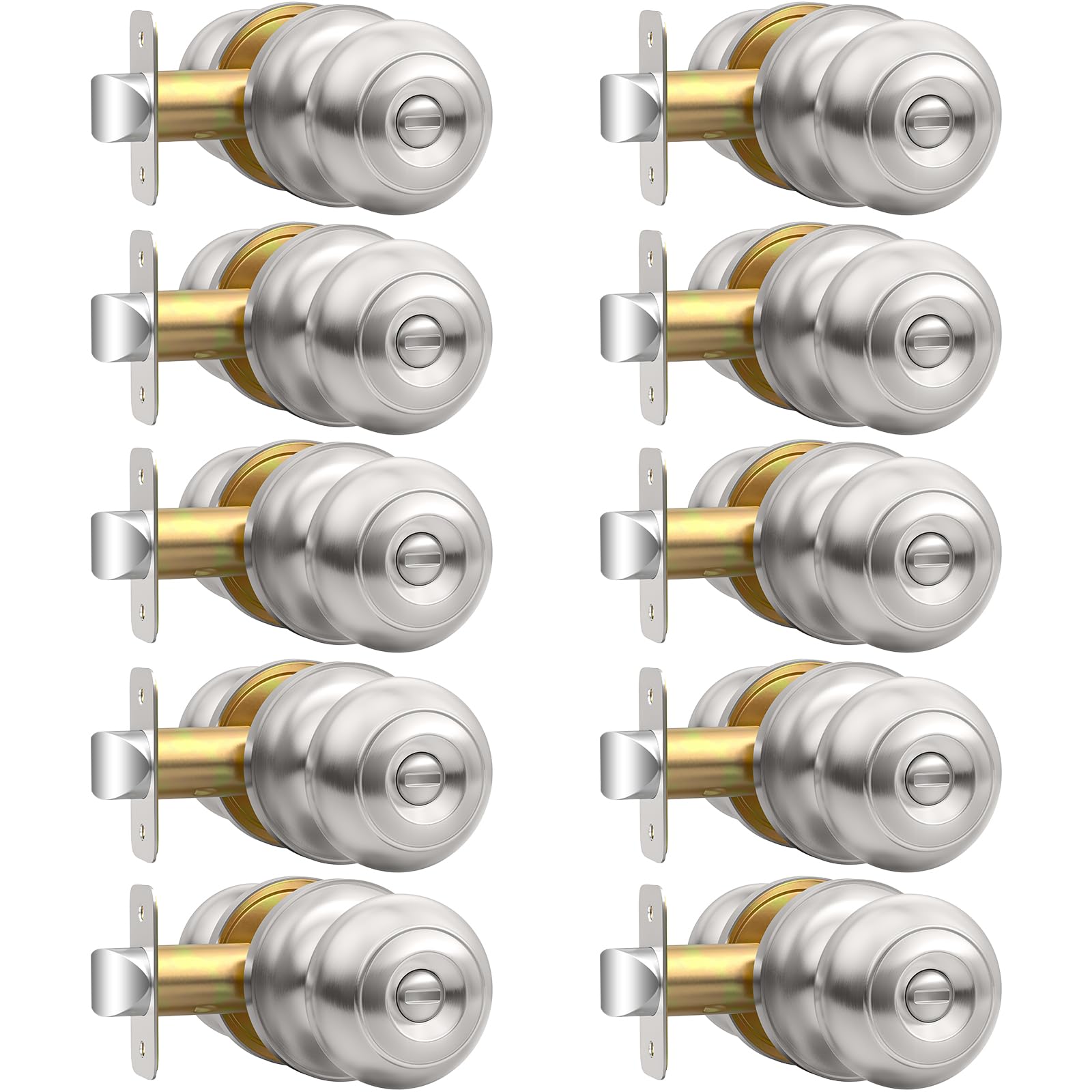 AEEKEL 10-pack privacy knobs brushed nickel front view for quick room privacy