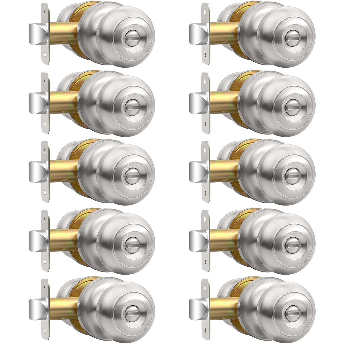 AEEKEL 10-pack privacy knobs brushed nickel front view for quick room privacy