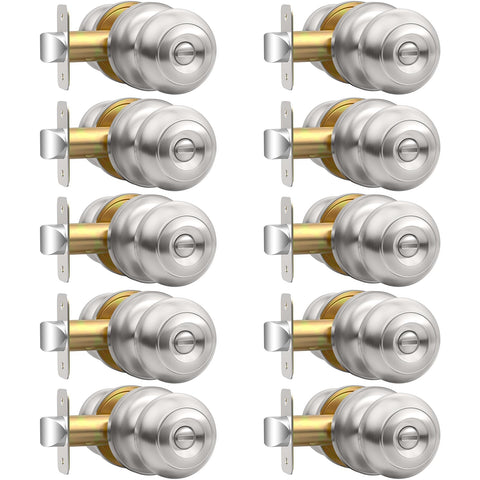 AEEKEL 10-pack privacy knobs brushed nickel front view for quick room privacy