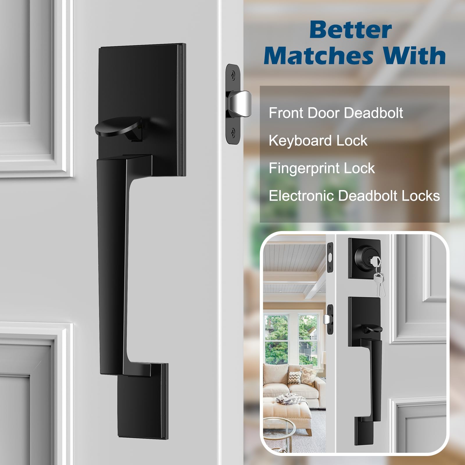 AEEKEL adjustable latch fits 60mm or 70mm backset for versatile installation.