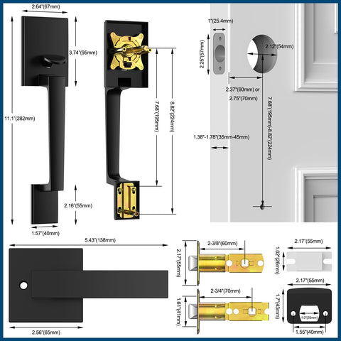 AEEKEL front and interior handles included with mounting hardware.