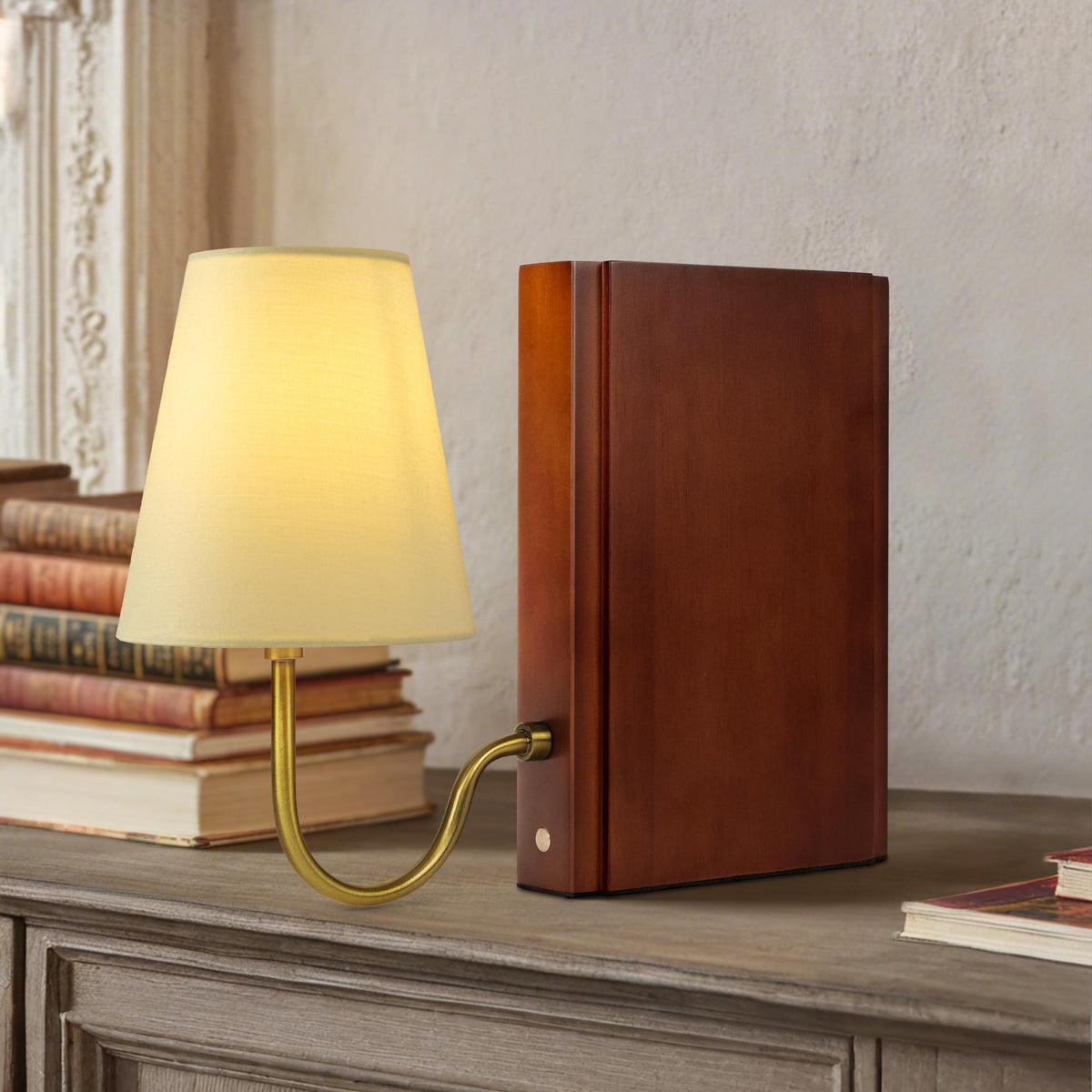 AELS wooden bookshelf lamp with bulb included adds warm illumination to your reading corner.