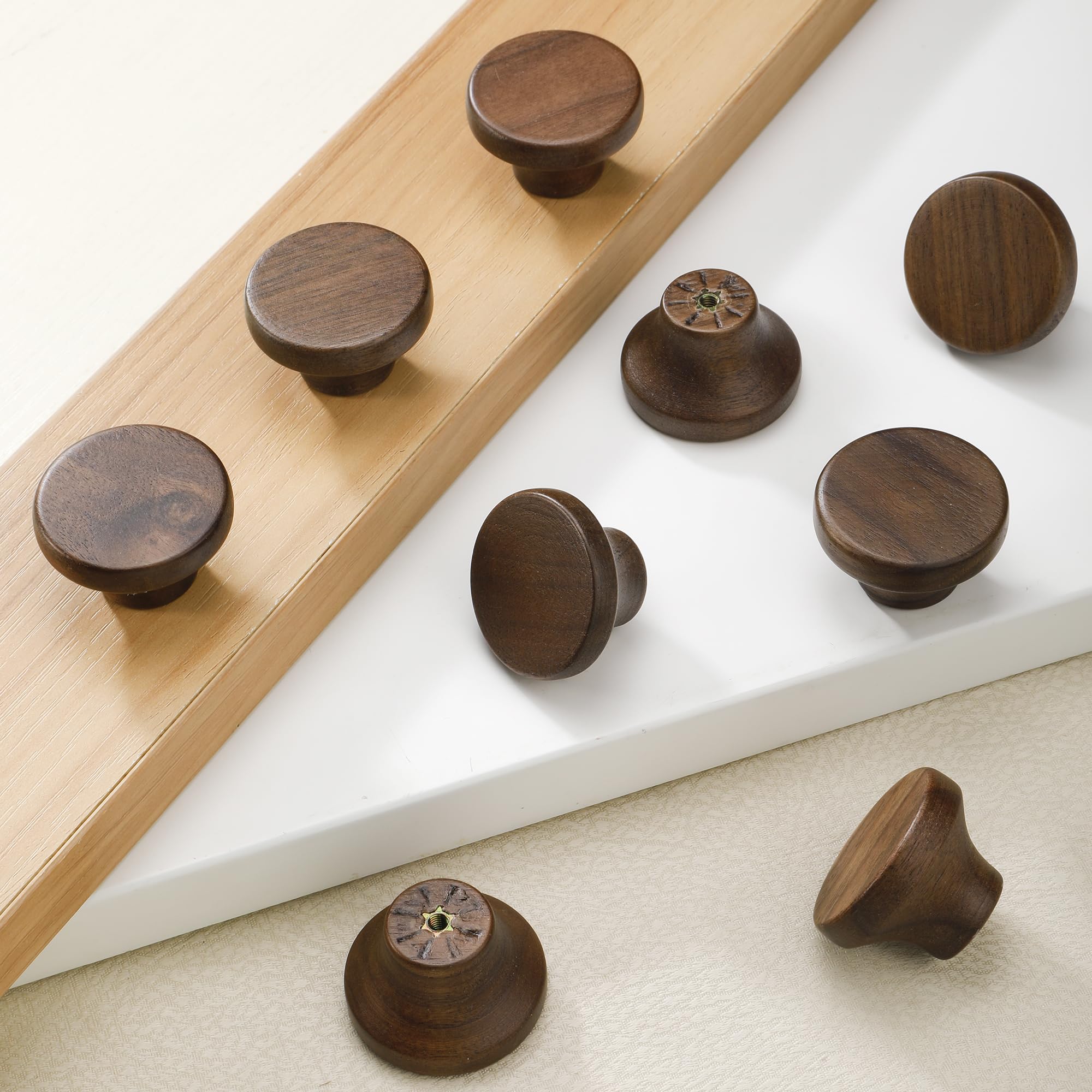 AENZOOY walnut cabinet knob 39mm single hole for easy installation