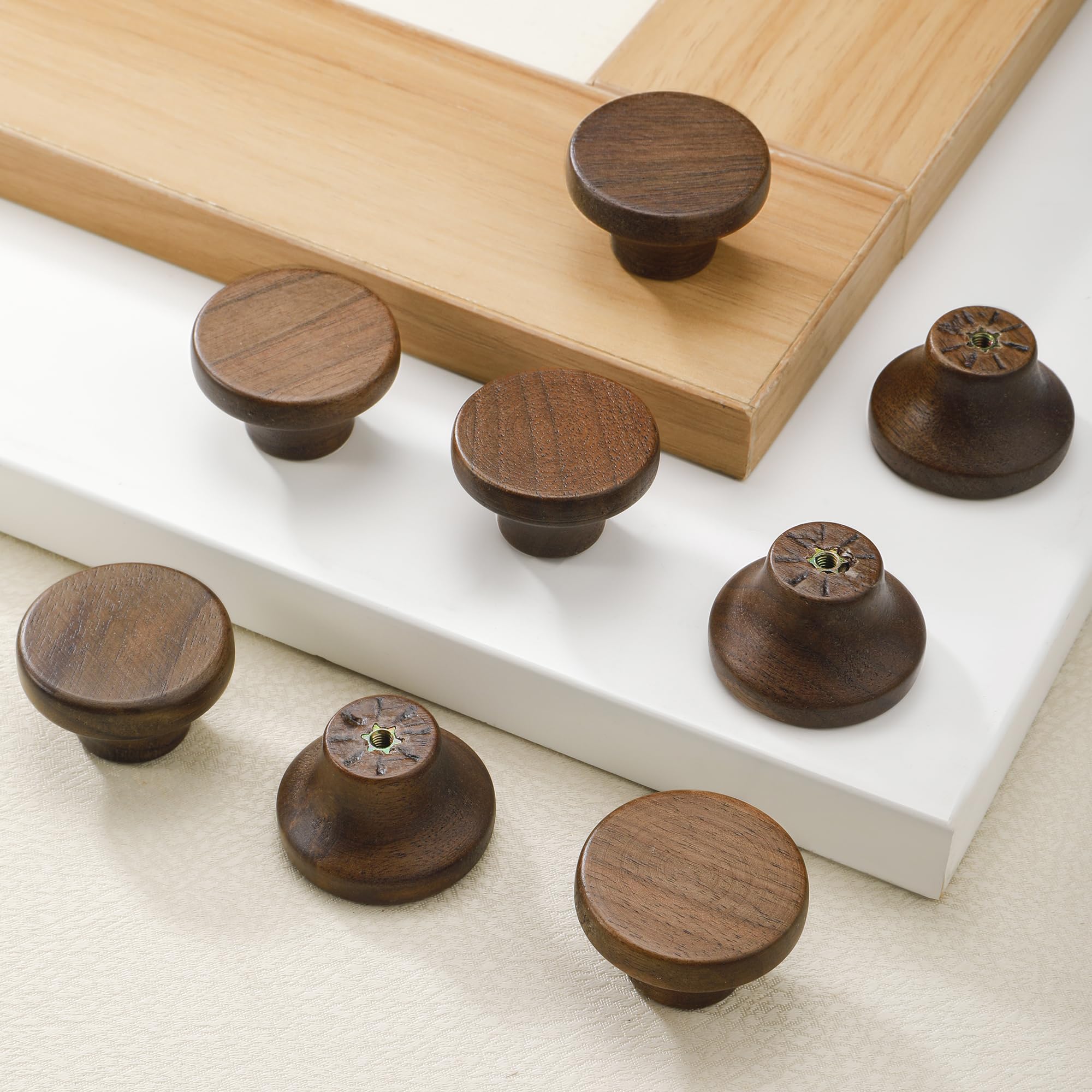 AENZOOY walnut single-hole knob round 39mm ideal for kitchen cabinets