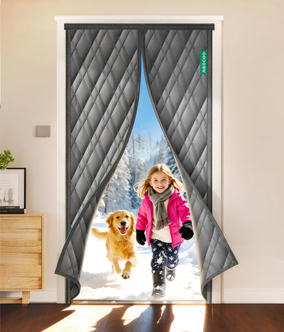 AEOCOO insulated door curtain, 36x80, grey, blocks drafts to keep rooms warm.