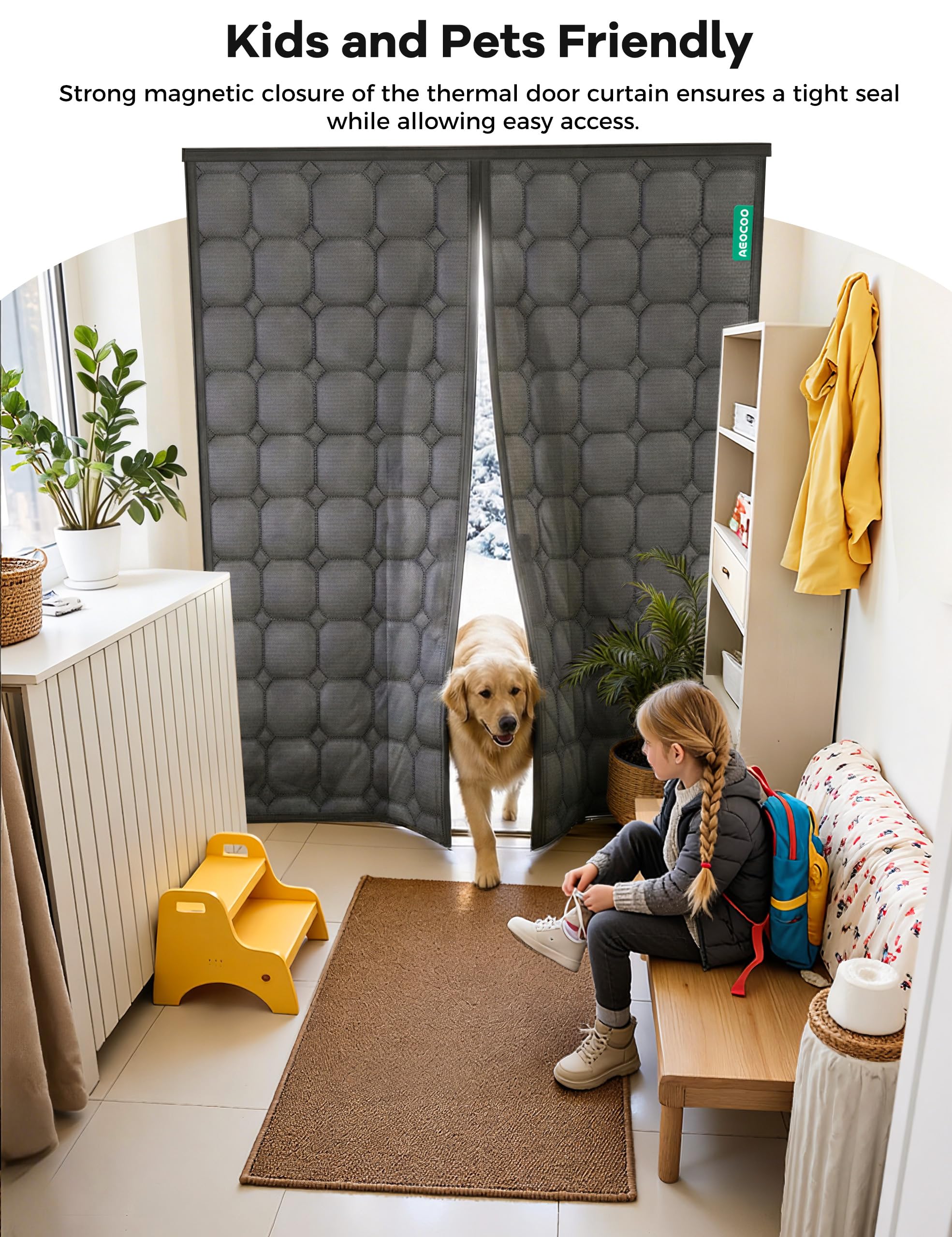 AEOCOO versatile door curtain for kitchen, patio, or living room doors.