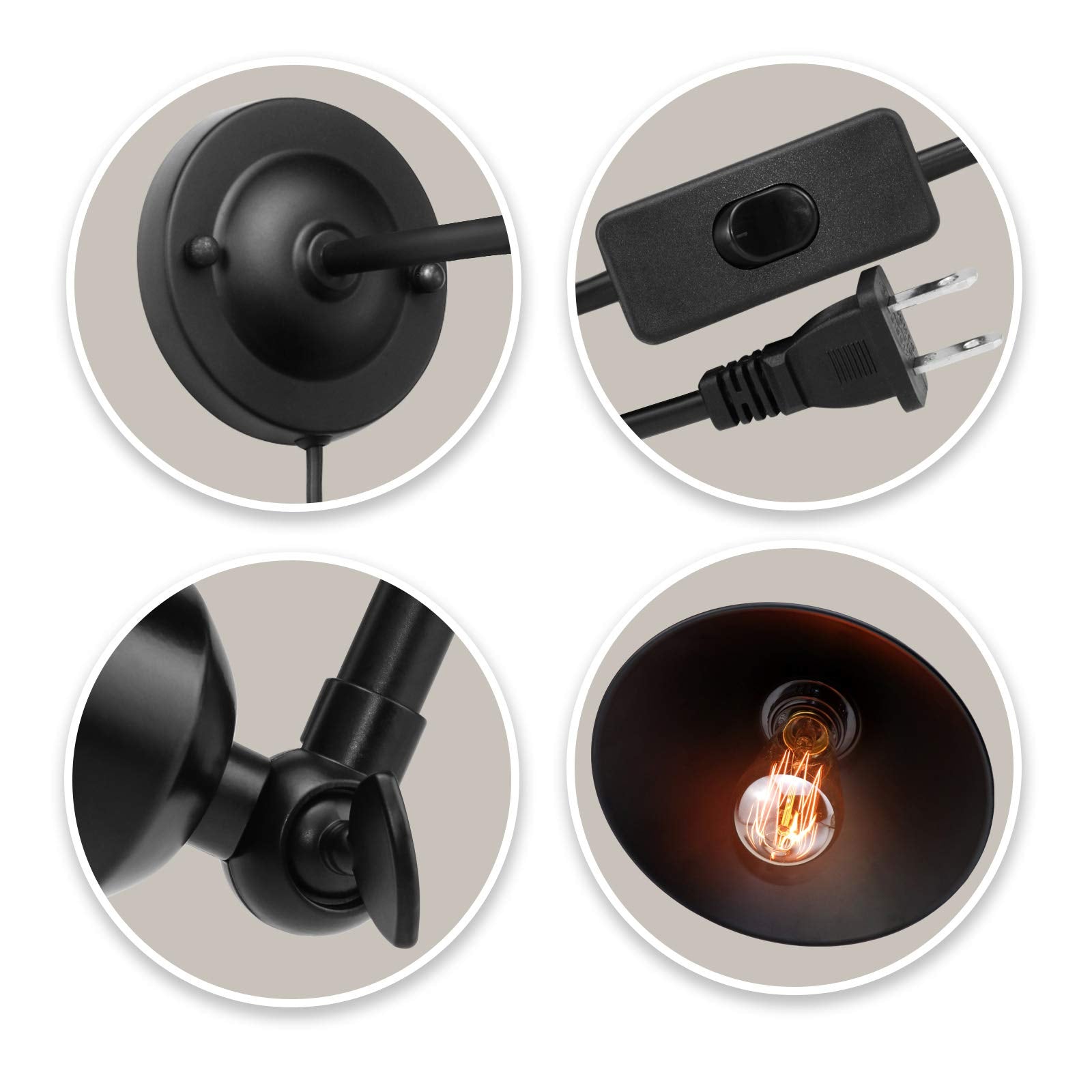 Front view of AEOREAL plug-in wall sconce with E26 bulb compatibility