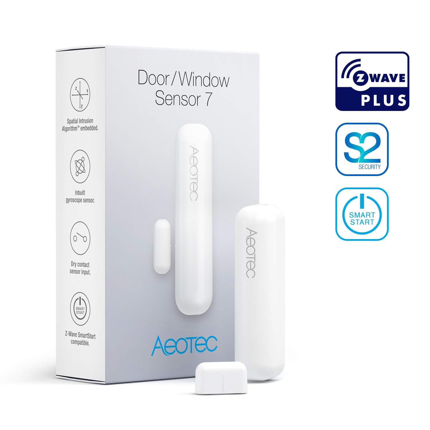 Aeotec Door Window Sensor 7 white housing blends with interior decor.
